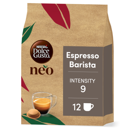 vista frontale di neo espresso barista con una capsula