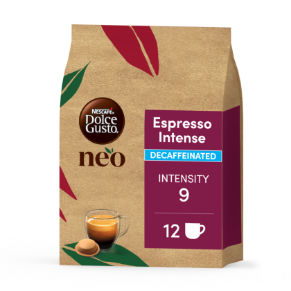 Vista frontale confezione di NEO Espresso Intenso Decaffeinato