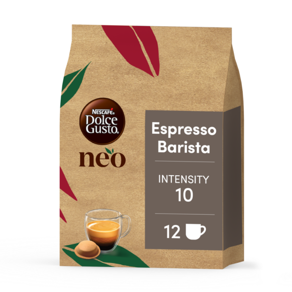 vista frontale di neo espresso barista con una capsula