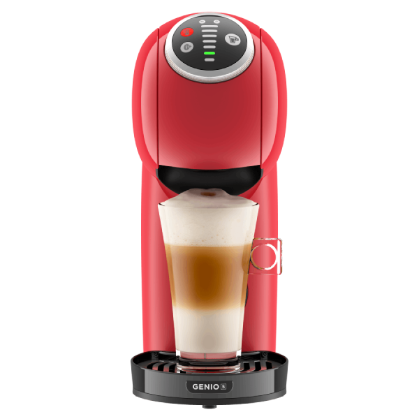 Vista frontale macchina da caffè GENIO S PLUS AUTOMATICA ROSSA DE'LONGHI Nescafé® Dolce Gusto® 