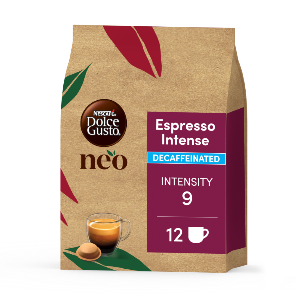 Vista frontale confezione di NEO Espresso Intenso Decaffeinato