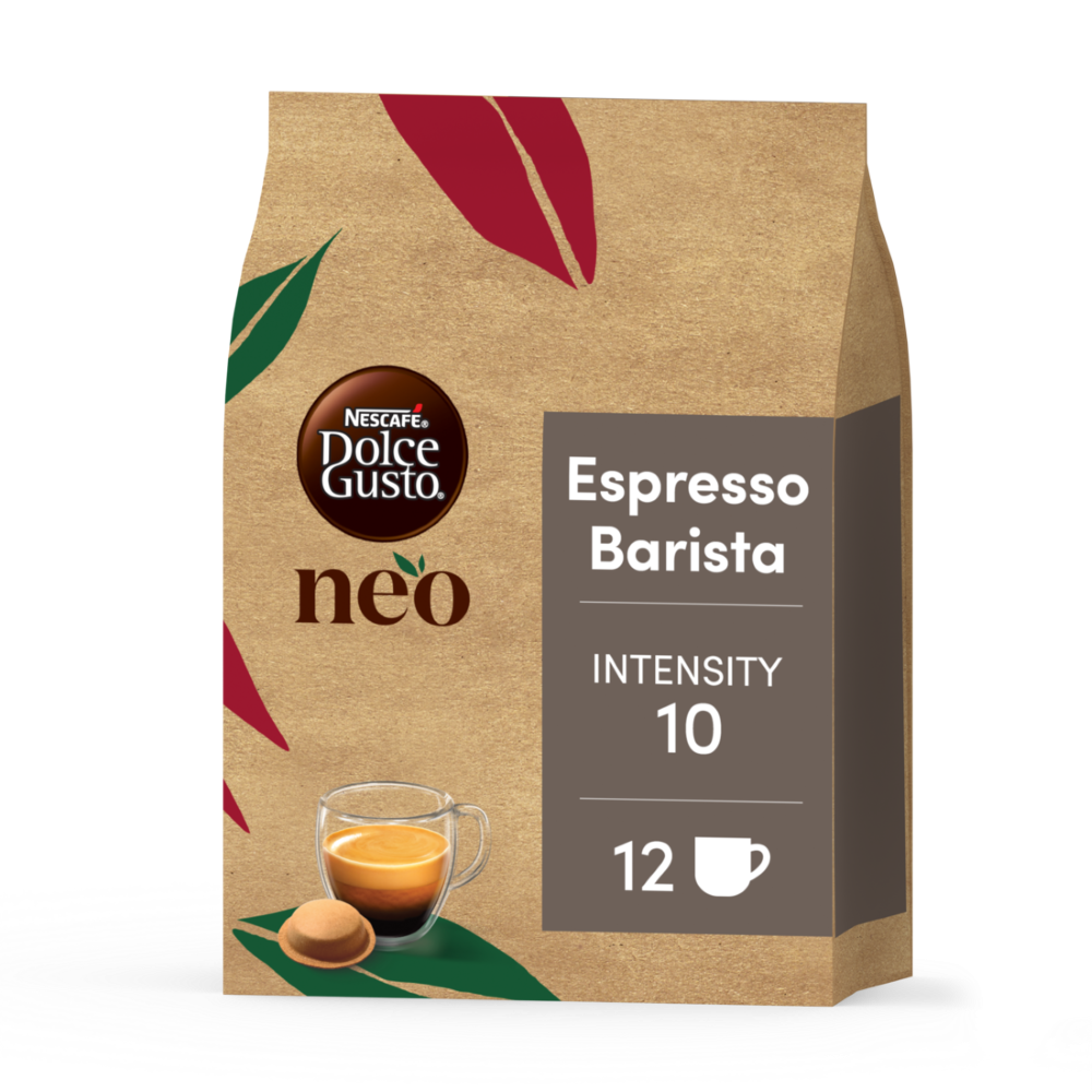 vista frontale di neo espresso barista con una capsula