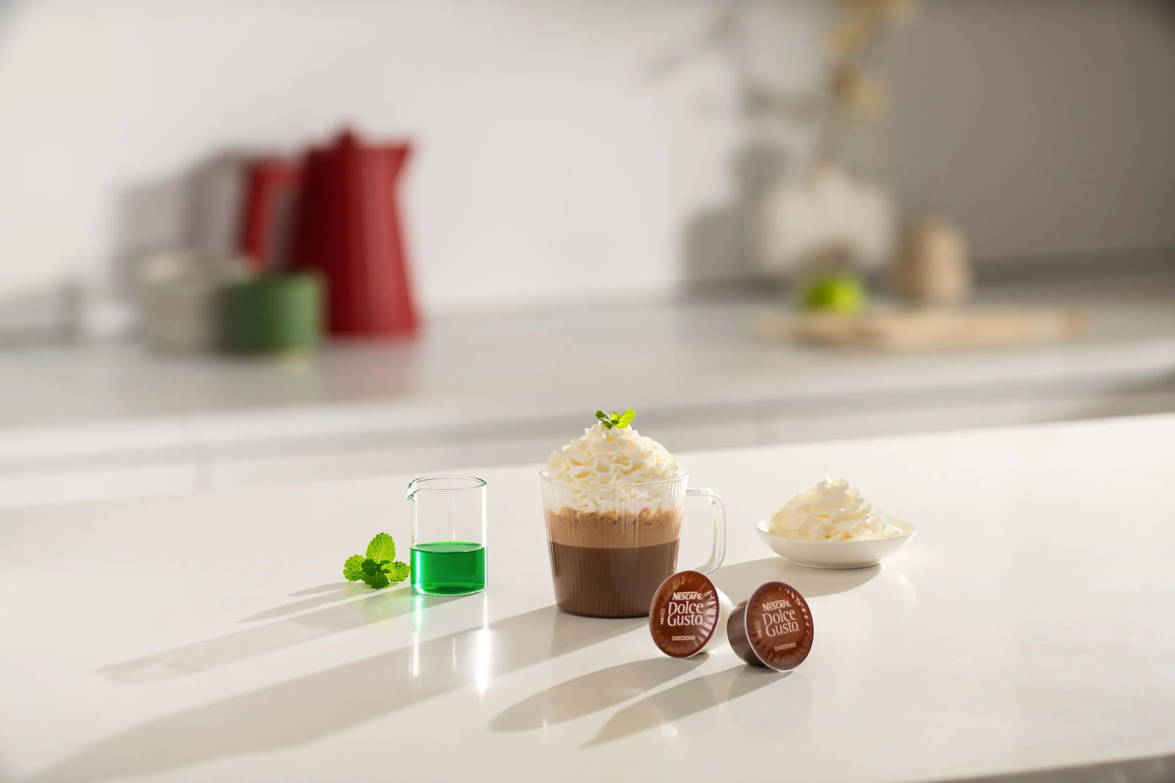 mint hot chocolate recipe next to ingredients