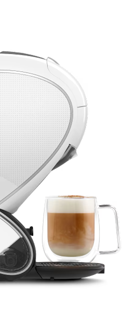 Un testa a testa tra una macchina da caffè NEO Latte bianca e una macchina NEO Caffè nera. Un dito alieno oscilla tra le due macchine.