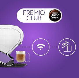 Macchina da caffè NEO Latte bianca, icona Wi-Fi e icona regalo.