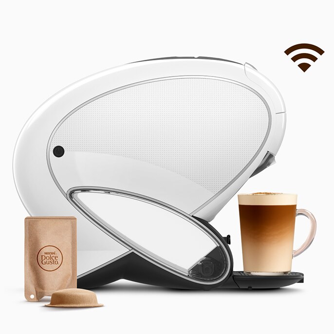 Macchina da caffè connessa NEO Latte bianca con icona Wi-Fi